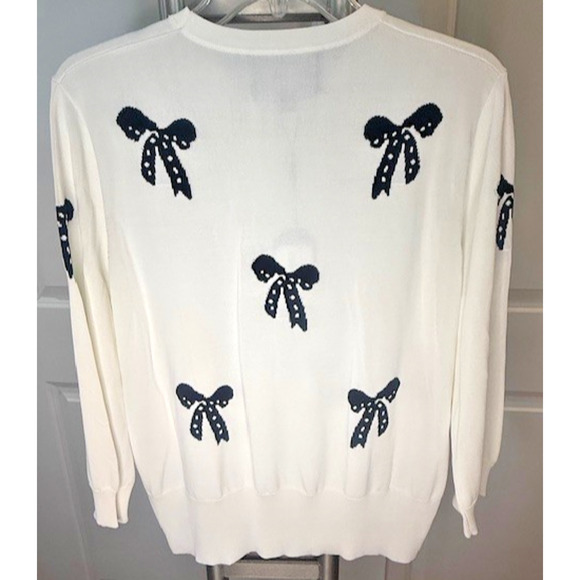 Aleeza Paris Marion Bow Top Sweater Ivory & Black Bows Large L Pullover NEW - Picture 6 of 10
